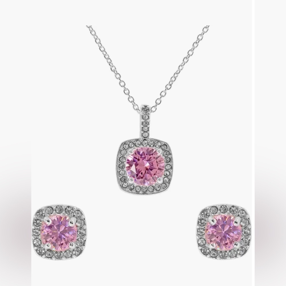 Danecraft CZ Cushion Cut Pendant Necklace & Earrings Set
